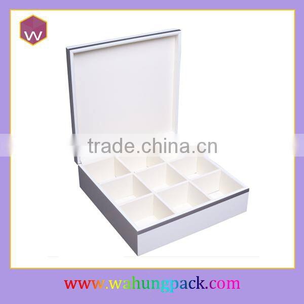 Custom White Wooden Tea Bag Packaging Box With 9 Compartments