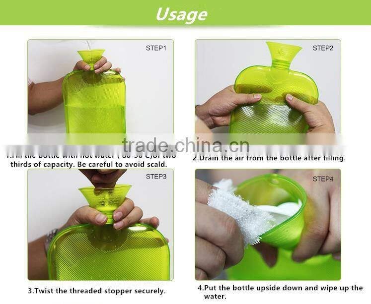 BS Standard green PVC Hot Water Bottle/Hot Water Bag High Quality 750ml