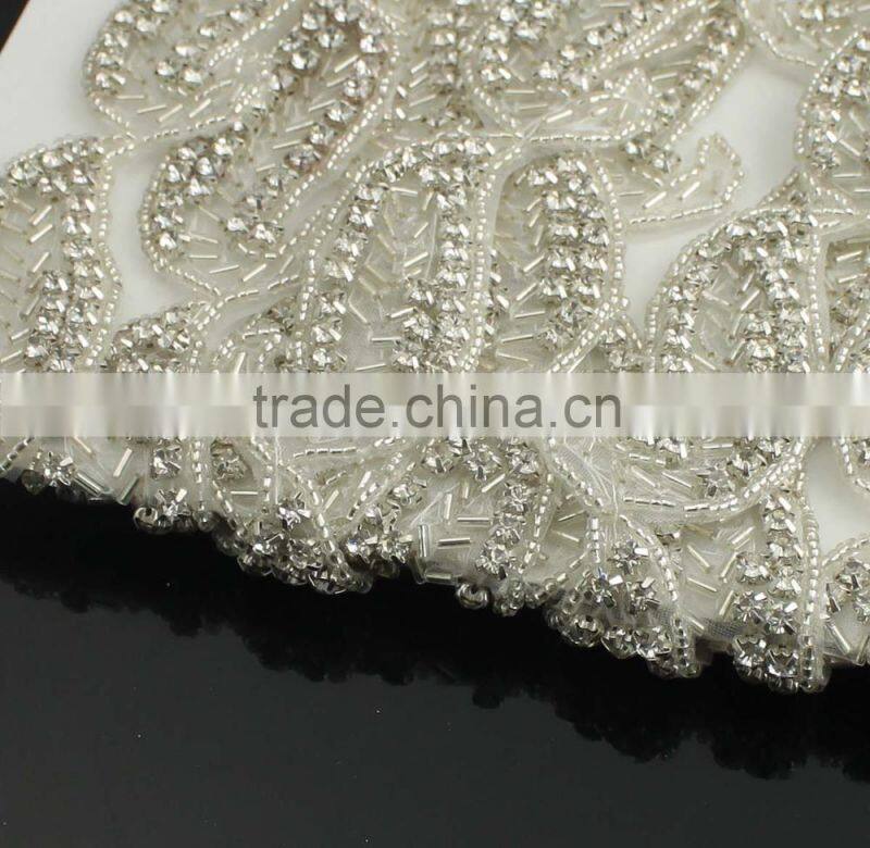 30mm crystal wedding leaf shape bead trim for bridal sash R2319