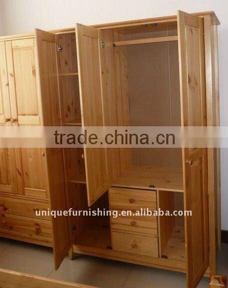 Solid pine wood 3 door wardrobe bedroom furniture