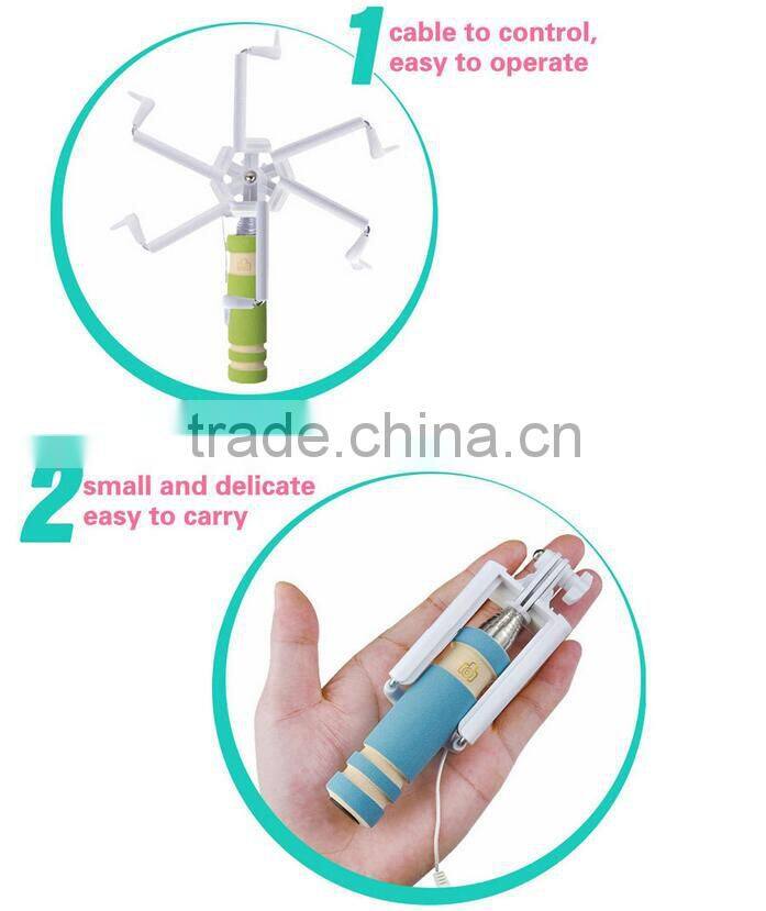 Close to 14cm Mini Wired All In One Selfie Stick For iPhone 6 Plus 5 5s 4s IOS for Samsung Android