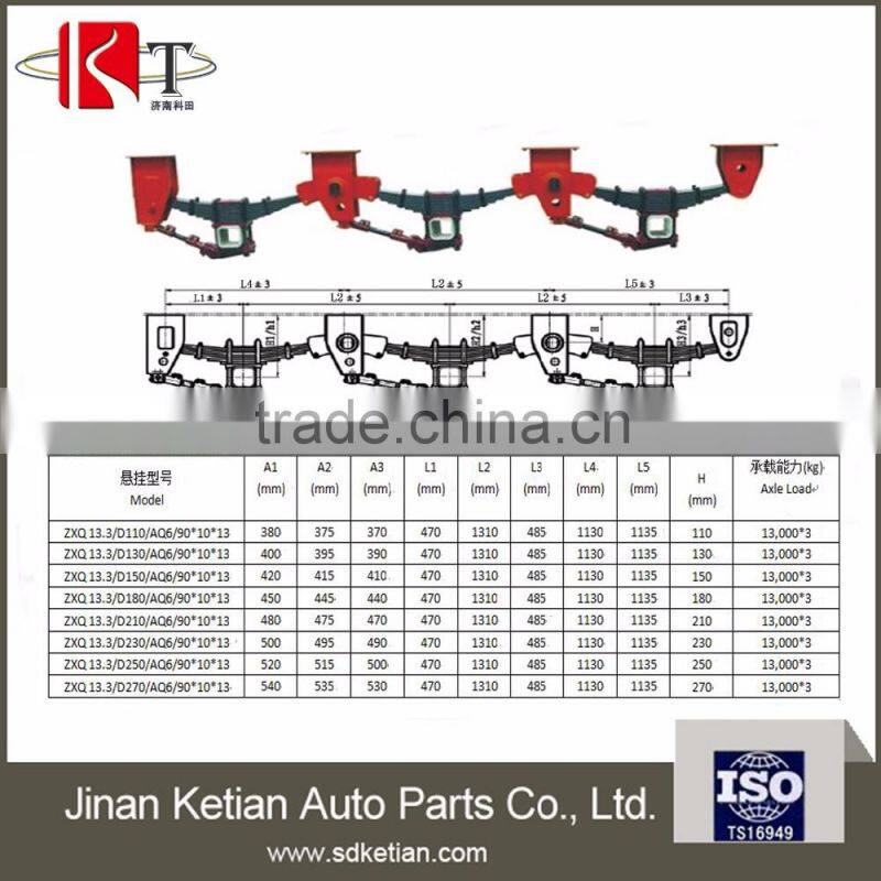 2 axles semi trailer lightweight suspension for 130 mm