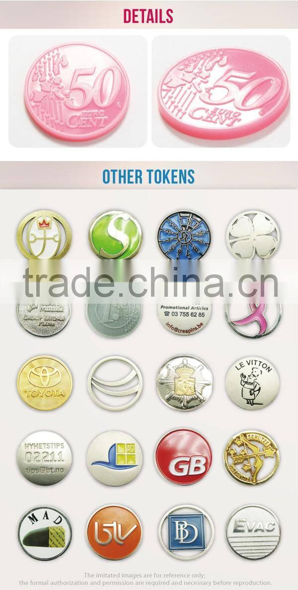 Wholesale bulk metal / plastic laser logo euro shopping cart coin