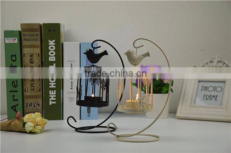 2015 new design retro European-style bird cage metal decorative candle holder with butterfly
