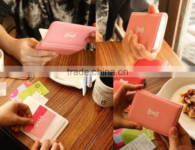 Lovely Business Credit Card Holder wallet PU Leather Strap Buckle Bank Card case pvc ID Card passport Holder Pocket purse Bag
