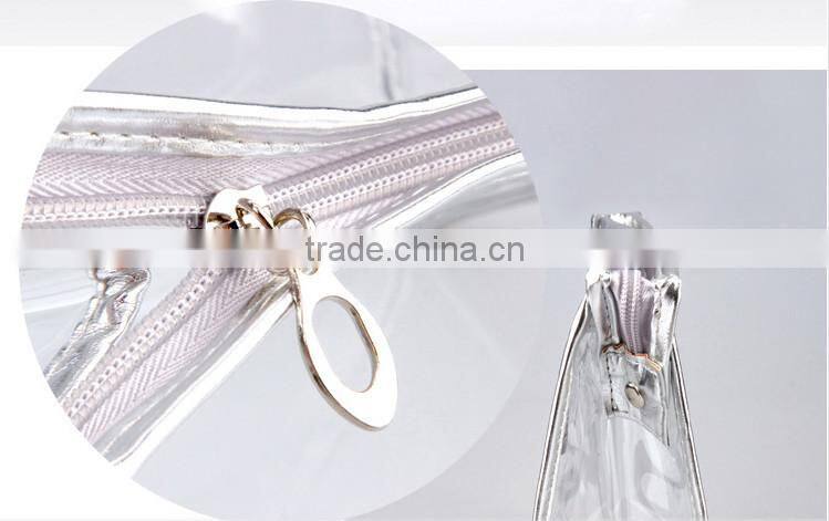 Clear vinyl pvc cosmetic packaging handle bag sewing from China manufacturer