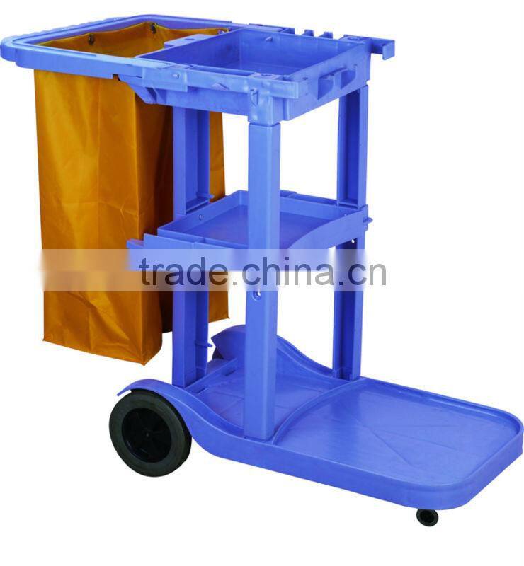 Hot Sell Hotel Plastic 4 Wheels Maid's Janitor Cart/Room Housekeeping Service Cleaning Trolley