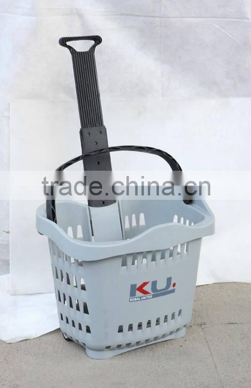 RH-BPR42-2 Multifunctional Supermarket Shopping Plastic Basket With Wheels