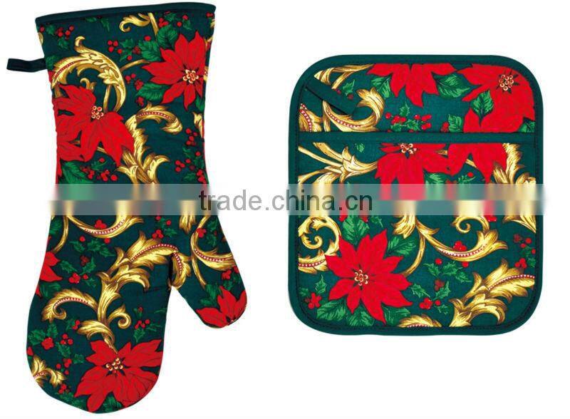 2015 HIGH QUALITY NEW DESIGN PRINTING FRUITS AND VEGETABLES COTTON (OVEN MITT& POT HOLDER) KITCHEN SET MK-2702B&2706B