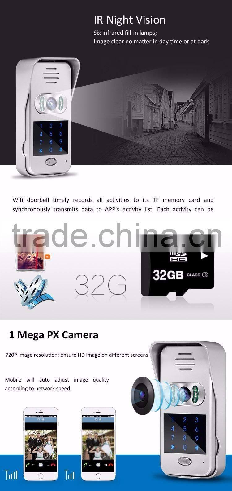 Smart home 720P TCP/IP WiFi Video Doorbell Support Wireless door phone Unlock IOS Android APP Control