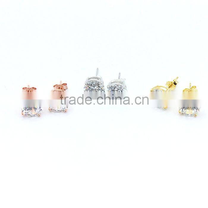 Italian silver jewelry stud earring 8mm CZ wear earrings