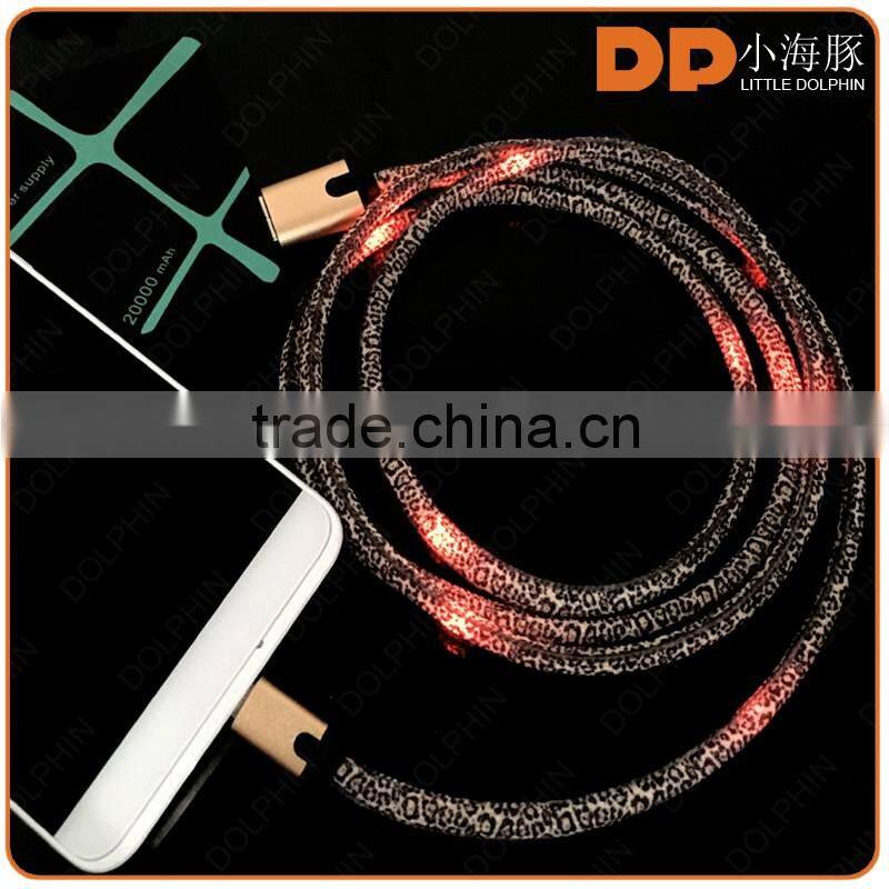 new premium color changing 2.0 gold plated sync data cable glowing LED charger charging cable for android