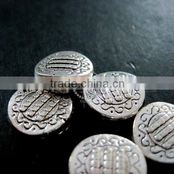 12mm vintage antiqued silver flower engraved round flat alloy beads DIY beading supplies 3993007