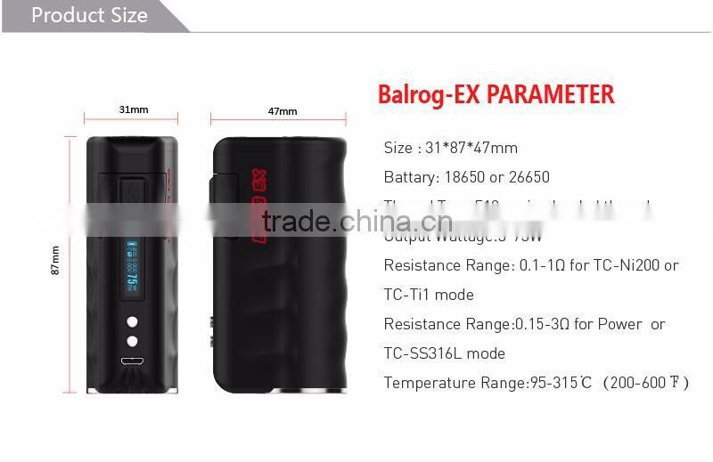 High quality China new Design UD Balrog EX 26650 box mod
