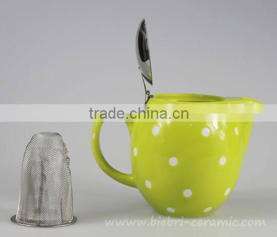 Green Color Glazed Ceramic Water Kettle And Teapot With Stainless Steel Lids And Infuser