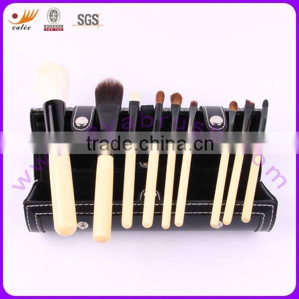 9pcs wooden handle cosmetic brush set with cup holder