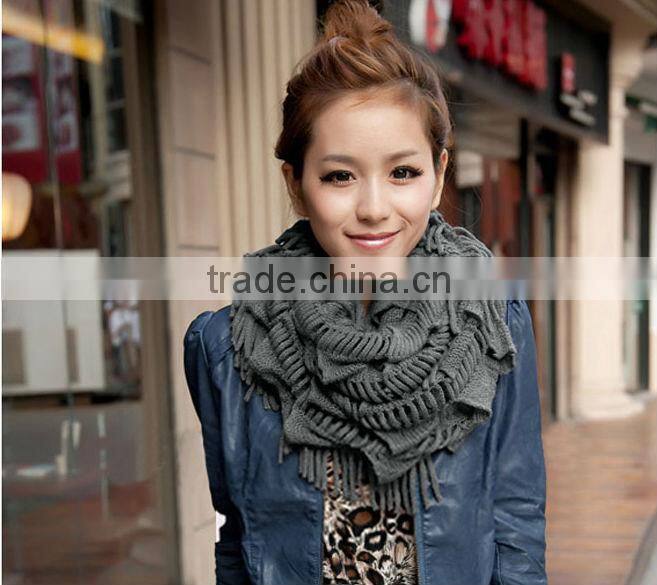 2014 New Fashion Lady Girl's Knit Fringe Scarf Snood Neck Circle Wrap Warmer Loop Cowl Tassel Shawl