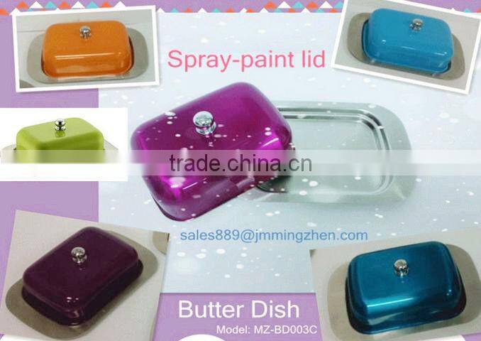 Retangular stainless steel butter dish with lid