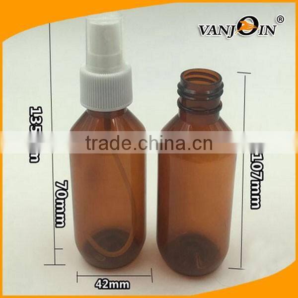 2oz Amber Boston Round plastic Bottle with Fine Mist Sprayer Dispenser