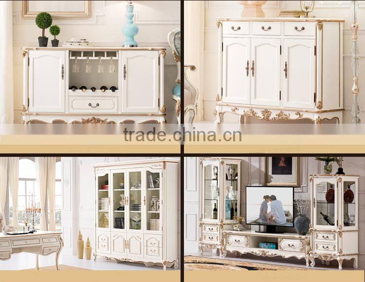 New classic golden flower carving marble top dining table set