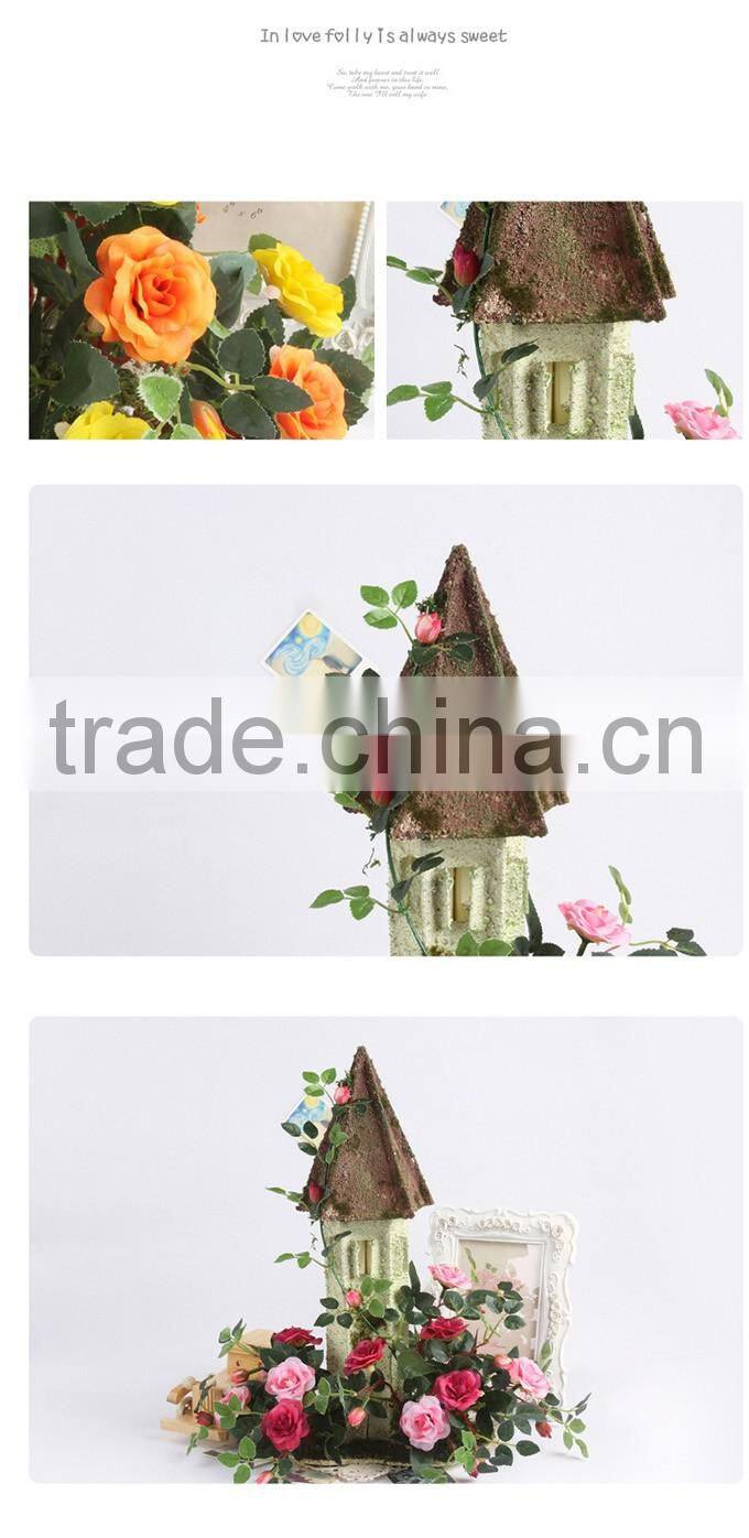 European style decoration cottage potted silk flowers home artificial bonsai roses