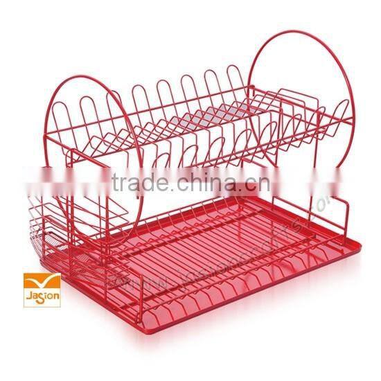 NEW CHROME 2 TIER RED DISH DRAINER PLATES UTENSIL CUTLERY GLASS RACK HOLDER