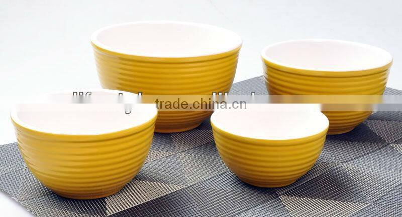 3pcs set Mixing bowl with solid color, Embossed design
