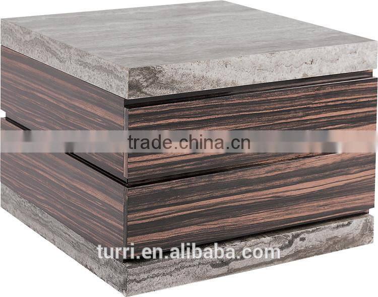 Small Square ebony veneer white marble top coffee table