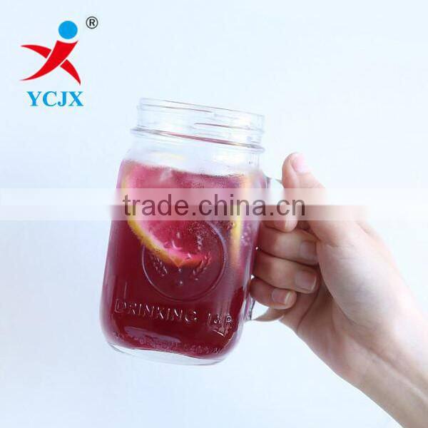 500ML Transparent Standard Glass Mason Jar with Handle and Straw