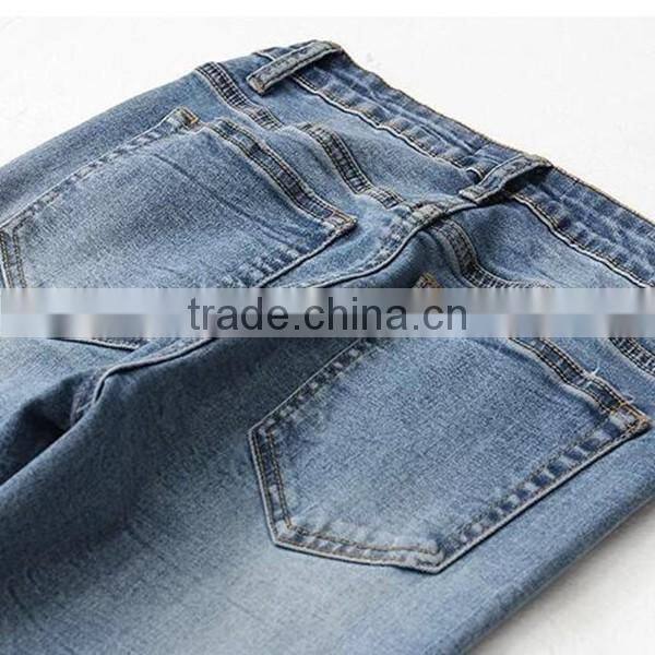 2017 summer latest design mid waist black skinny holes denim pants elastic pant for women