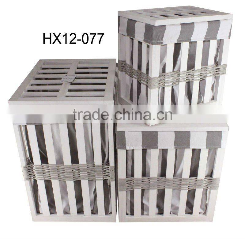 Wooden storage laundy Basket Box with lid