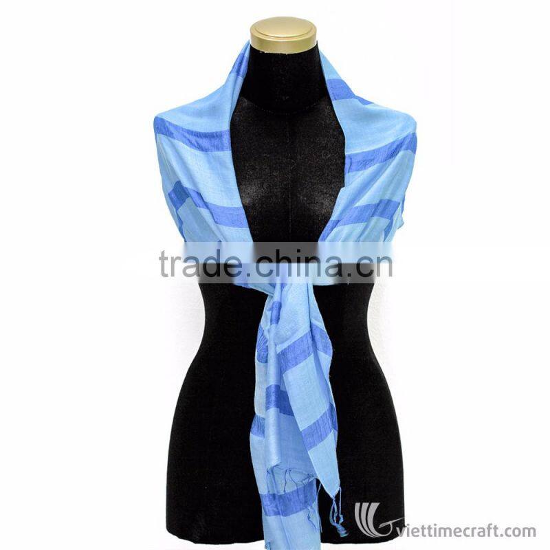 Elegant silk scarf with horizontal pattern, 100% pure silk handmade in Vietnam