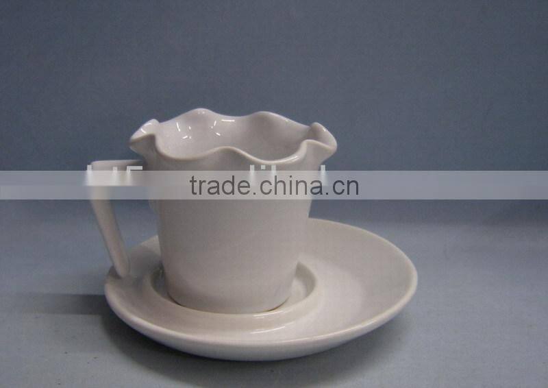 new design flower shaped ceramic coffee mug and saucer
