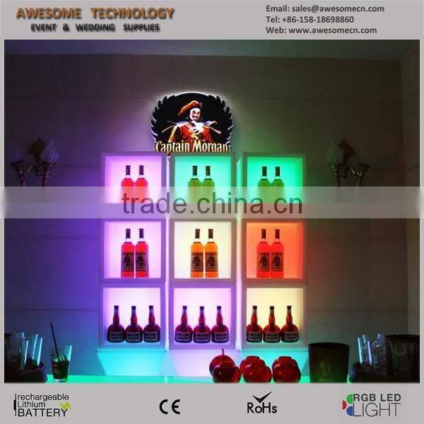 led glowing back bar cubbys