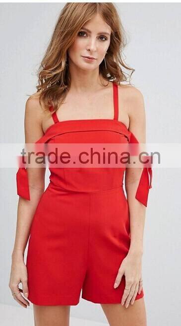 2017 fashion red playsuit with tie sleeve for women