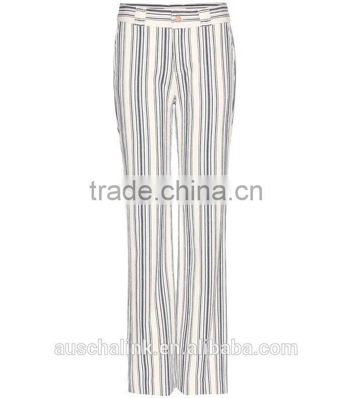 OEM service new style woman fashion stripe linen trousers