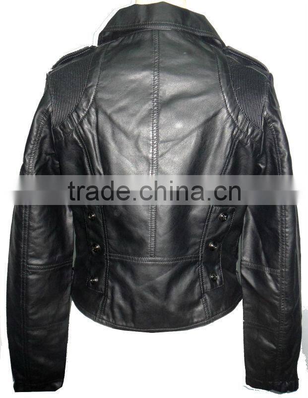 ladie's garment washed pu leather jacket