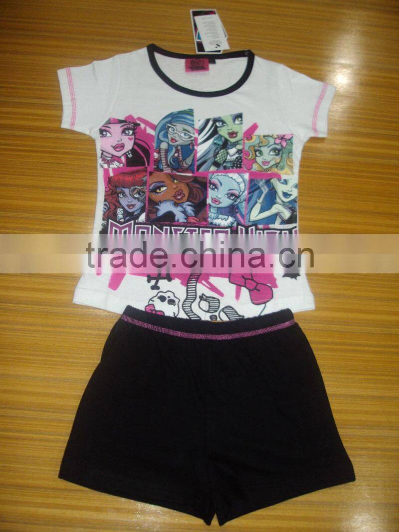 girls shorts pajama set, cotton pajama set with nice silk printing