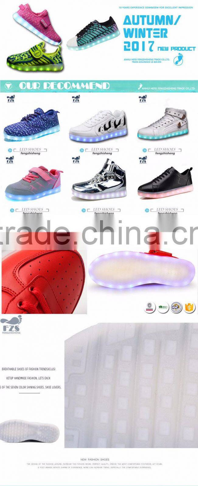 HFJH205 High top flashing light night running sneaker men led shoes