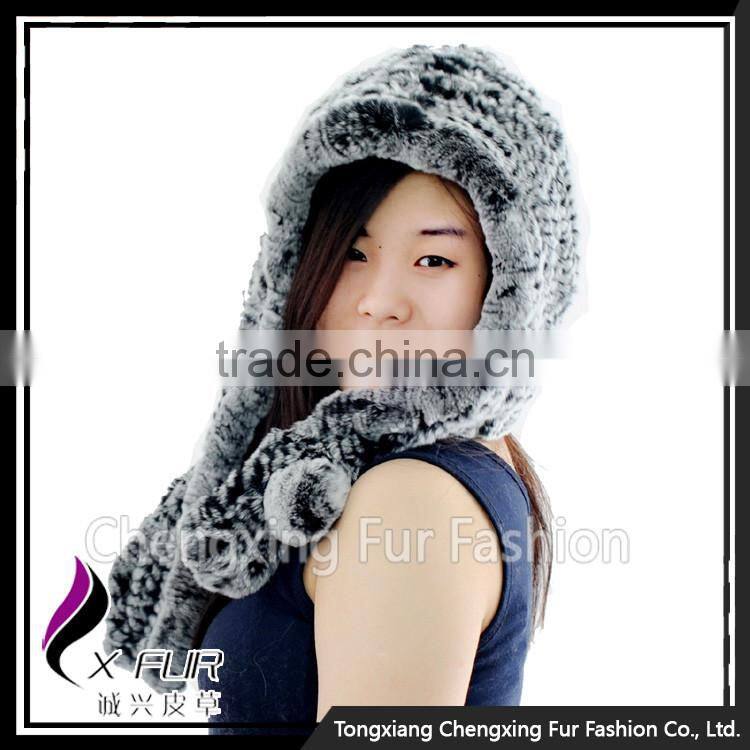 CX-C-243C Women Fur Hooded Scarf Winter Fur Hat Earmuff Fur Hat