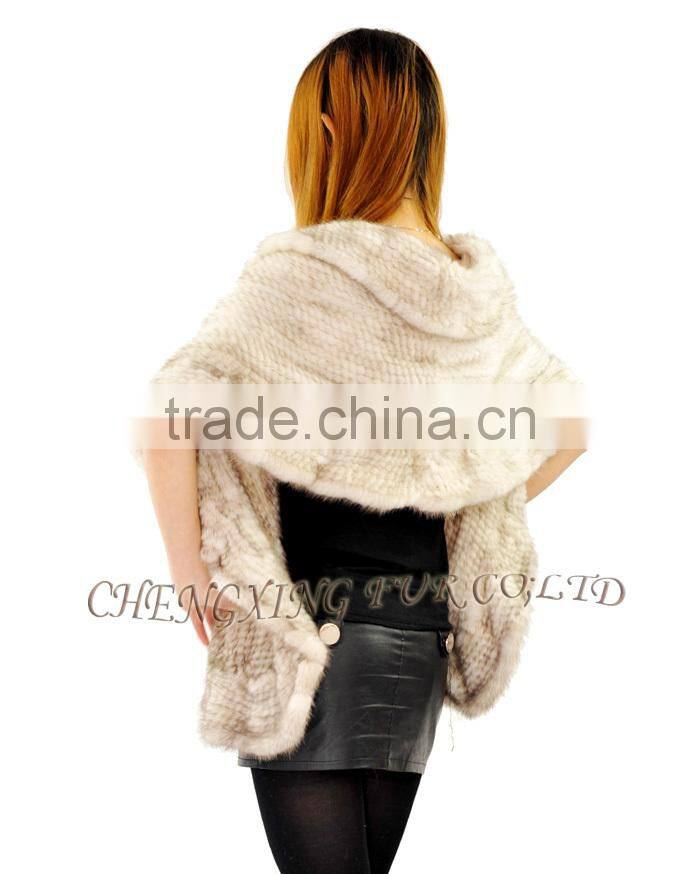 CX-B-M-15 Ladies Latest kintted Real Mink Fur Woman Fashion Black Fur Shawl