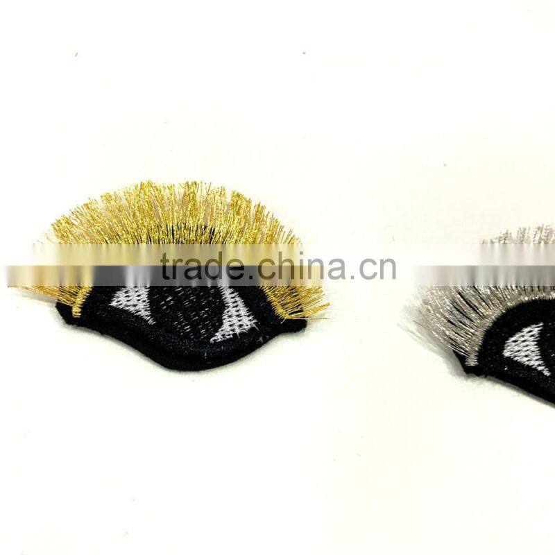 Custom high quality embroidered Golden eyelash eye patch for clothes embroidery patch made in china choose size/color