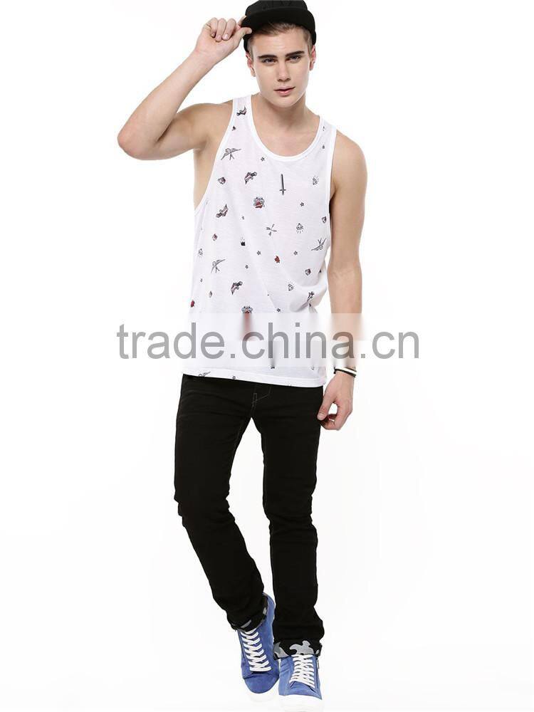 Summer sleeveless man vest tattoo print man vest wholesale