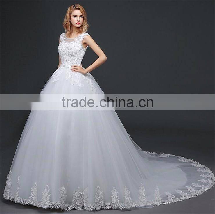 Women Sexy Strapless See-through Hollow Back Beaded Lace Appliqued Wedding Dress Back Straps Crossover