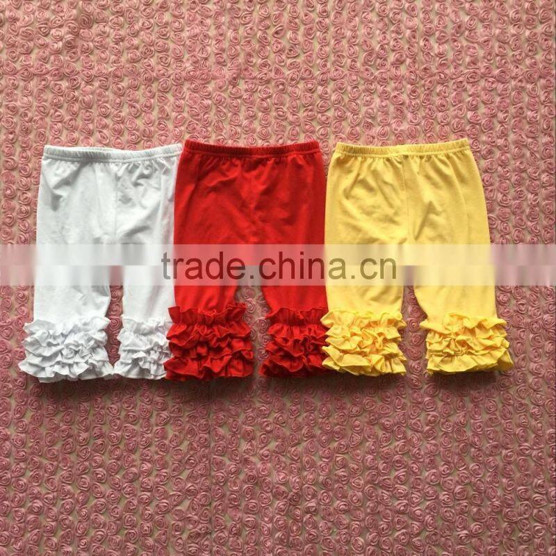 2016 Latest style cotton ruffles cropped trousers baby girls icing ruffles capris pants