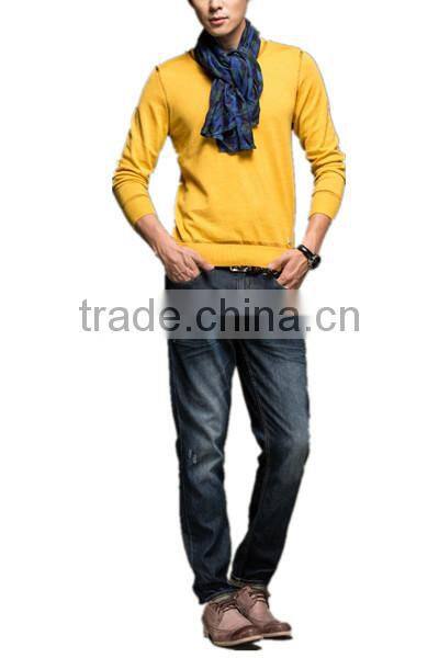 2014 Men's ribbed knitted color-block V neck pullover sweater