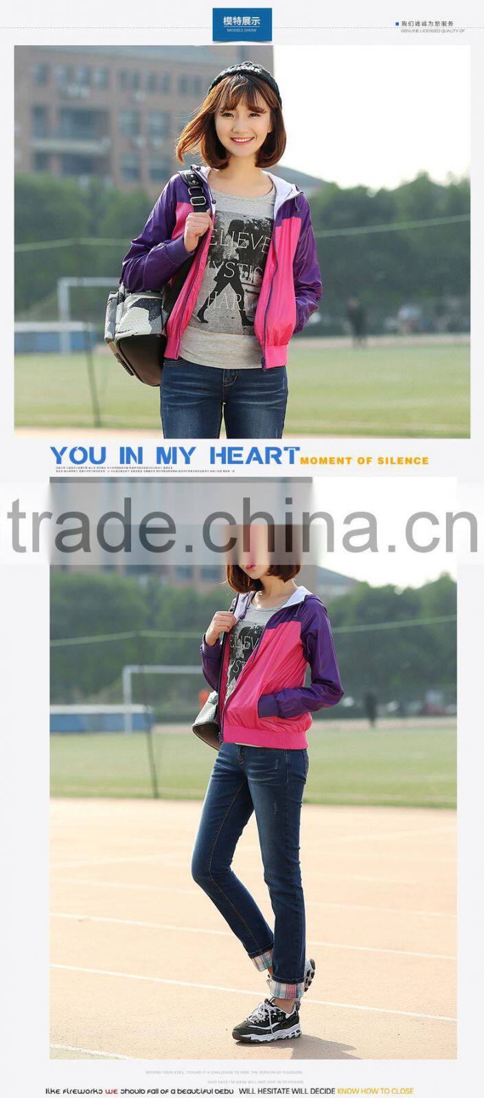 2015 New Fashion Women Nylon Varsity Jacket For The Spring