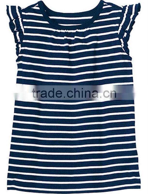 Ruffle sleeve striped v neck t shirt for Girls