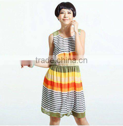 Newest Wholesale Sleeveless Elegant Stripe Dress