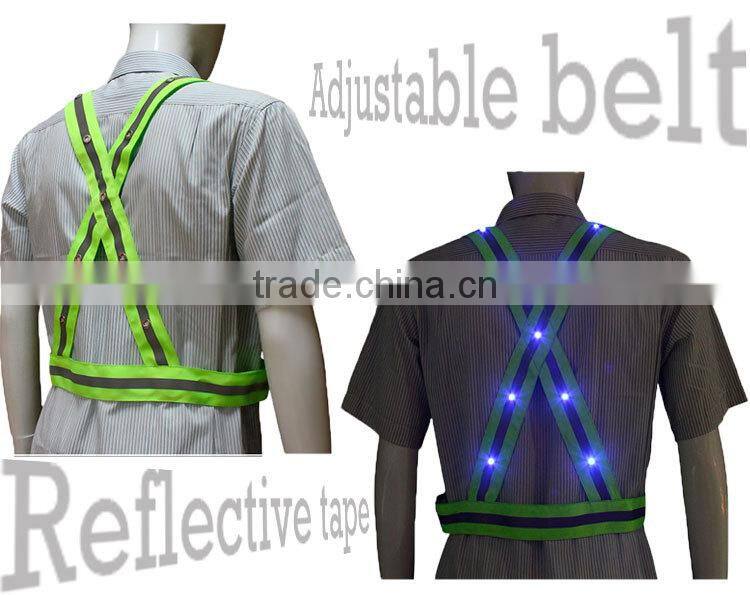 Blue LED light reflective hi visibility safety jacket for construction